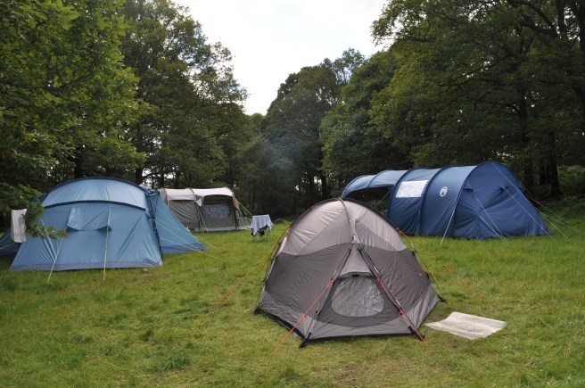 Tent #2 in the foreground - waterproof, but small.